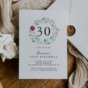 Invitation Eucalyptus contemporain Floral 30ème anniversaire