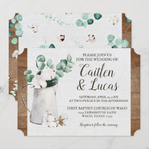 Invitation Eucalyptus Cotton Timbre Shiplap Ferme Mariage