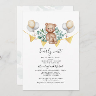 Invitation Eucalyptus Couple Baby shower Ours vert Script