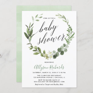 Invitation Eucalyptus couronne baby shower neutre