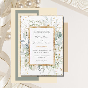 Invitation Eucalyptus Daisies Gold Mariage élégant