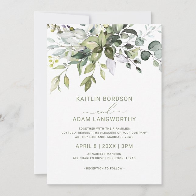 Invitation Eucalyptus de mariage verdure aquarelle Herbal (Devant)