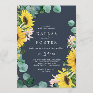 Invitation Eucalyptus de tournesol russe Mariage Décontract
