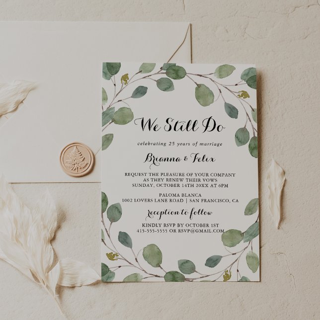 Invitation Eucalyptus De Verdure Nous Continuons À Vow Renouv (Créateur téléchargé)