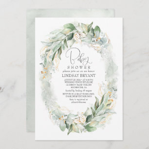 Invitation Eucalyptus d'or Baby shower Boho Wreath