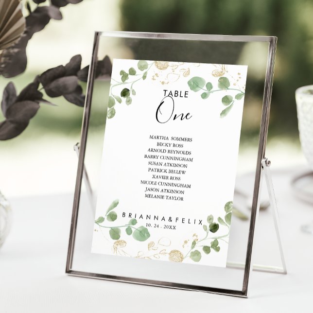 Invitation Eucalyptus d'or Tableau Numéro 1 Tableau de sièges (Créateur téléchargé)