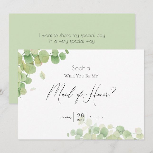 Invitation Eucalyptus du printemps moderne femme d'honneur (Devant / Derrière)