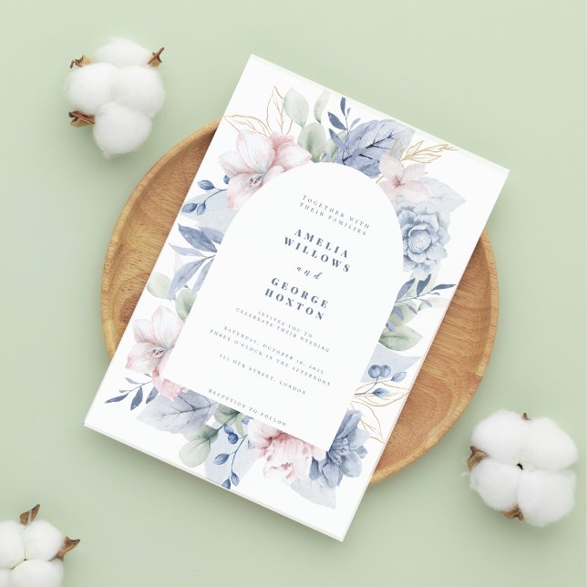 Invitation Eucalyptus & Dusty Blue floral Blooms Mariage (Créateur téléchargé)