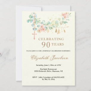 Invitation Eucalyptus Ecriture d'anniversaire religieuse Rosa