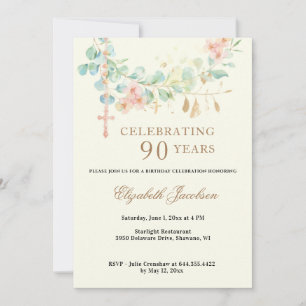 Invitation Eucalyptus Écriture Religieux Anniversaire Rosaire