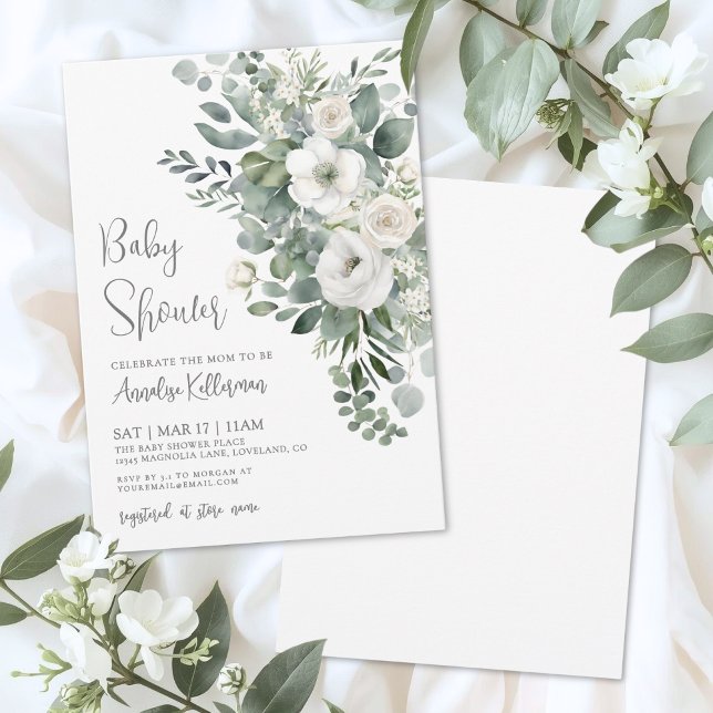 Invitation Eucalyptus Elegant Floral Baby Shower (Eucalyptus Elegant Floral Baby Shower Invitation)