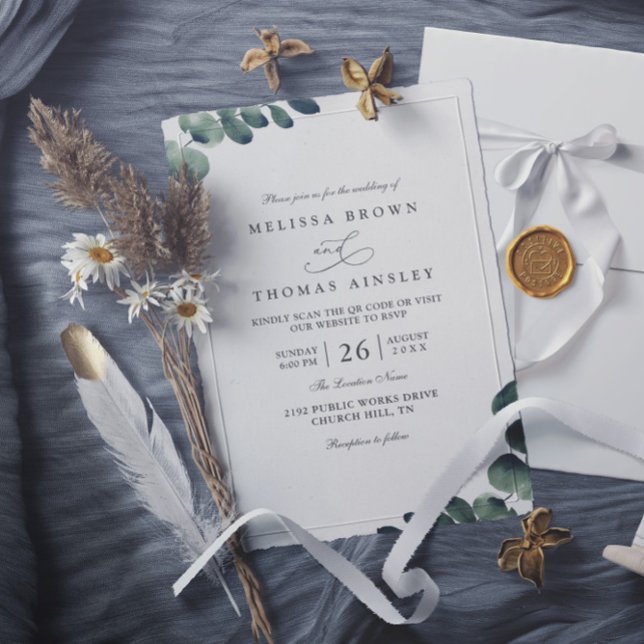 Invitation Eucalyptus Elegant Modern Rustic QR Code Wedding (Créateur téléchargé)