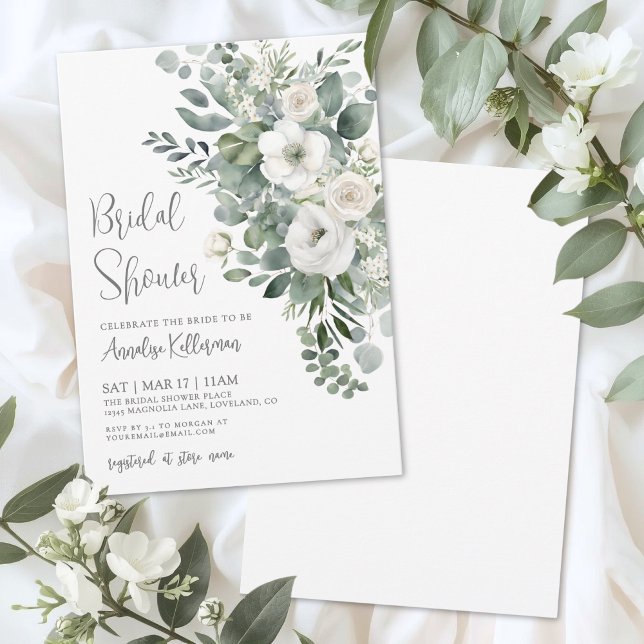 Invitation Eucalyptus Élégant Shower de Mariée Floral (Eucalyptus Elegant Floral Bridal Shower Invitation)