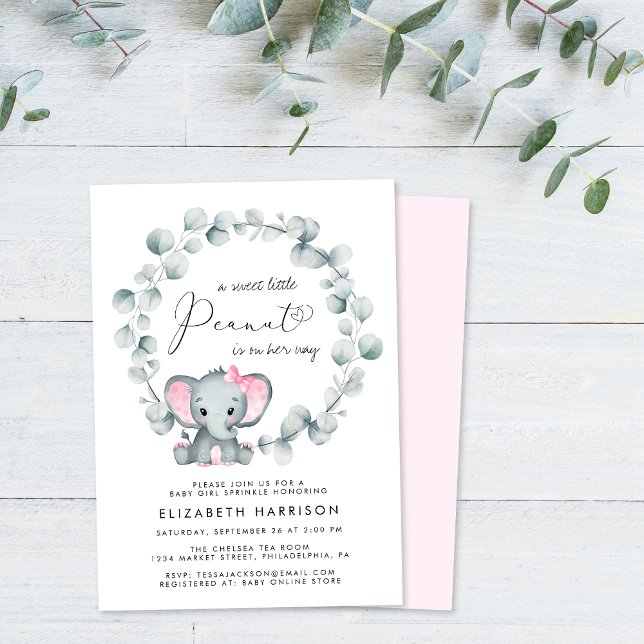 Invitation Eucalyptus éléphant bébé fille saupoudrer (Créateur téléchargé)