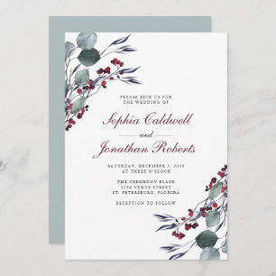 Invitation Eucalyptus et baies Holly Mariage d'hiver