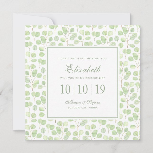 Invitation Eucalyptus et branches en argent - Bridesmaid (Devant)