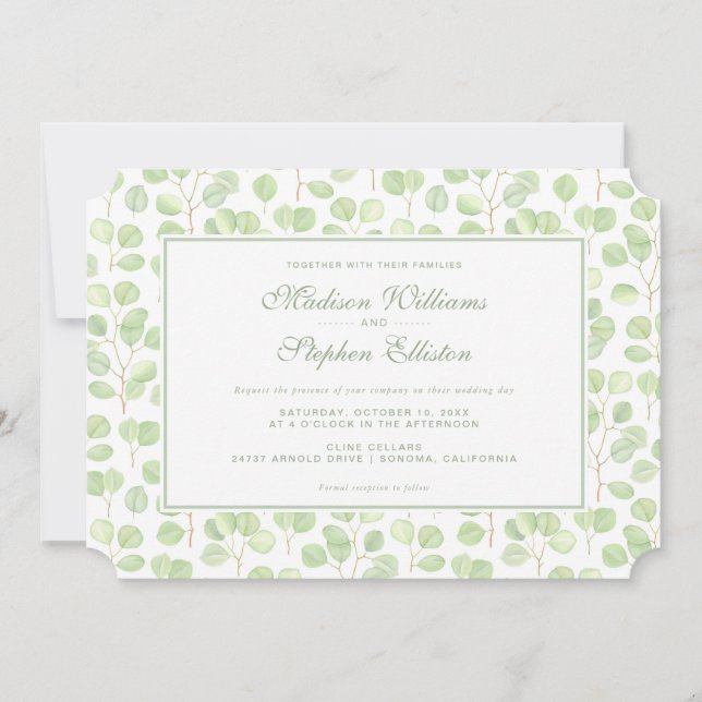 Invitation Eucalyptus et branches en argent - Mariage (Devant)