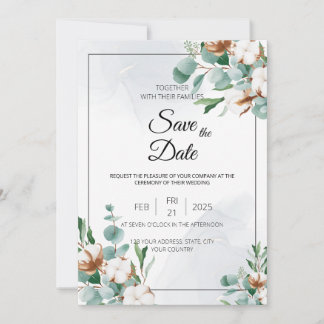 Invitation Eucalyptus et Coton Bliss