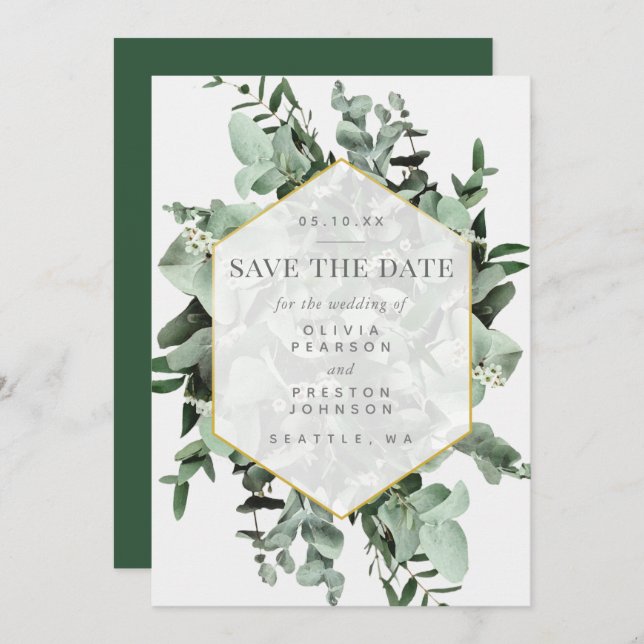 Invitation Eucalyptus et verdure Aquarelle Enregistrer la dat (Devant / Derrière)