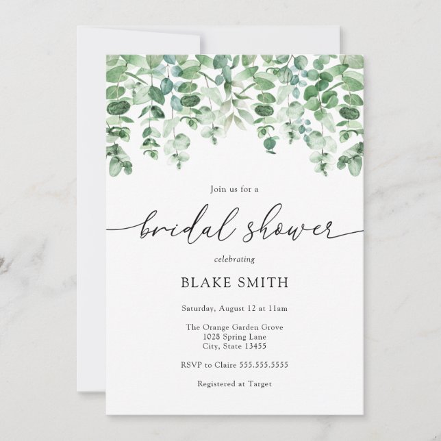 Invitation Eucalyptus et verdure nuptiale douche (Devant)