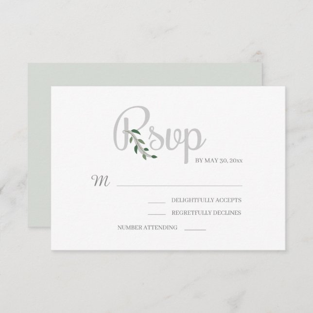 Invitation Eucalyptus Feuille Blanc Grey Élégant Mariage RSVP (Devant / Derrière)