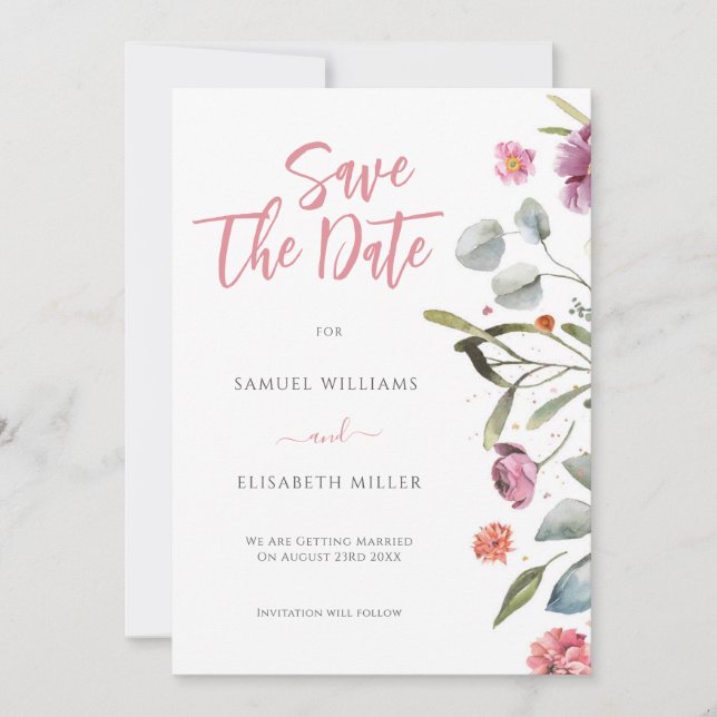 Invitation Eucalyptus Feuille Fleurs Bordure Enregistrer La D (Devant)