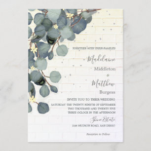 Invitation Eucalyptus Feuille Floral Brick Rustique Mariage