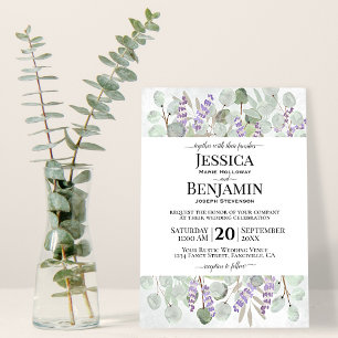 Invitation Eucalyptus Feuille Lavender Fleurs Mariage rustiqu