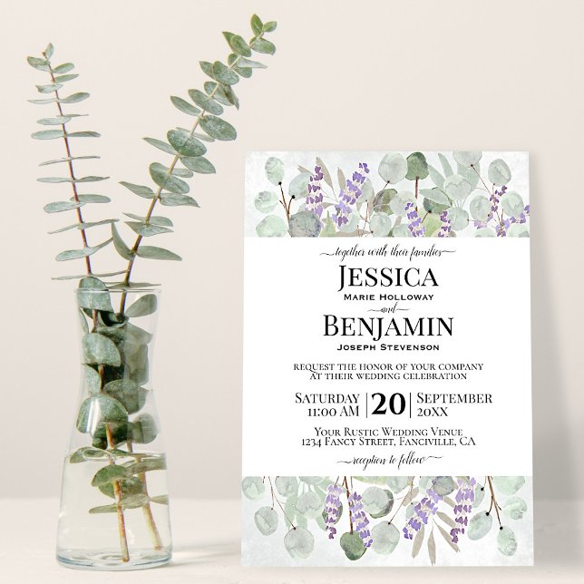 Invitation Eucalyptus Feuille Lavender Fleurs Mariage rustiqu (Créateur téléchargé)