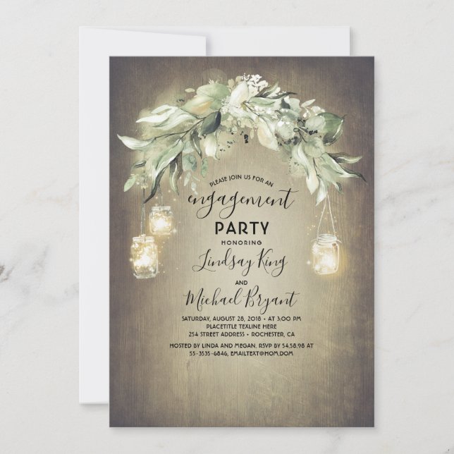 Invitation Eucalyptus Feuille Verdure Rustique Engagement Par (Devant)