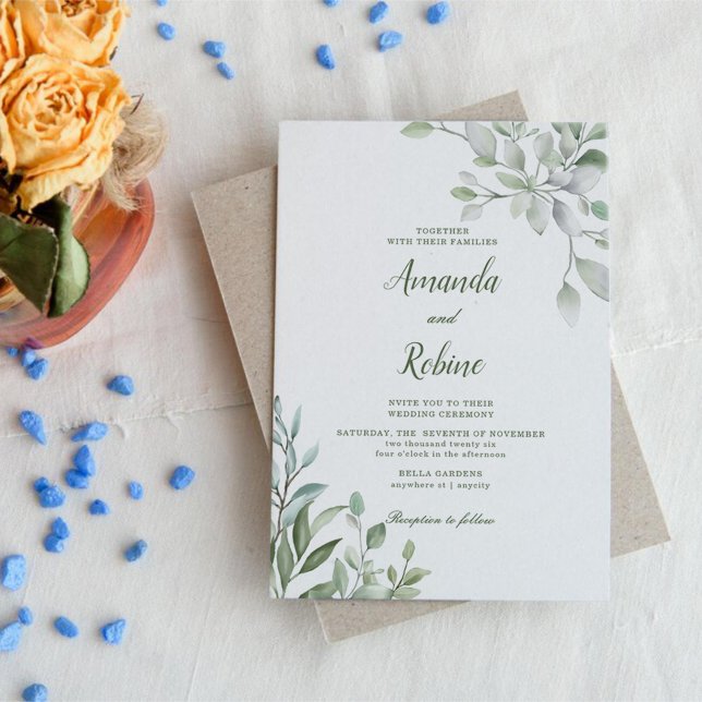 Invitation Eucalyptus Feuilles Elégant mariage (Créateur téléchargé)