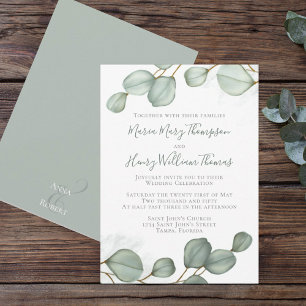 Invitation Eucalyptus Feuilles minimaliste Aquarelle Élégante