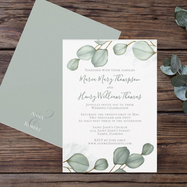 Invitation Eucalyptus Feuilles minimaliste Aquarelle Élégante (Créateur téléchargé)
