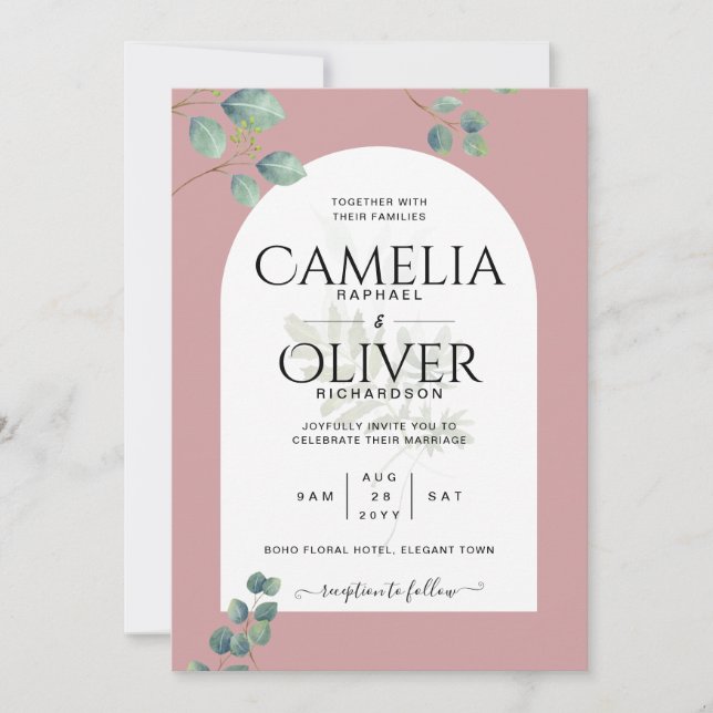 Invitation Eucalyptus Feuilles superposition Mariage Arche (Devant)