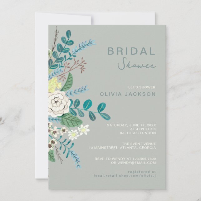 Invitation Eucalyptus floral Boho vert nuptiale douche (Devant)