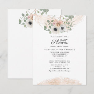 Invitation Eucalyptus Floral Herbe des Pampas Écriture Baby S