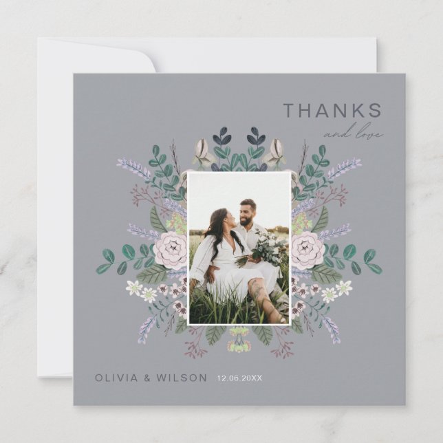 Invitation Eucalyptus floral Lavender Boho Merci vert (Devant)