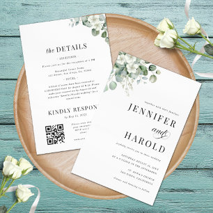 Invitation Eucalyptus Floral Minimal Plain All in One Mariage