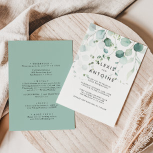 Invitation Eucalyptus Foliage arrière et avant Mariage offici