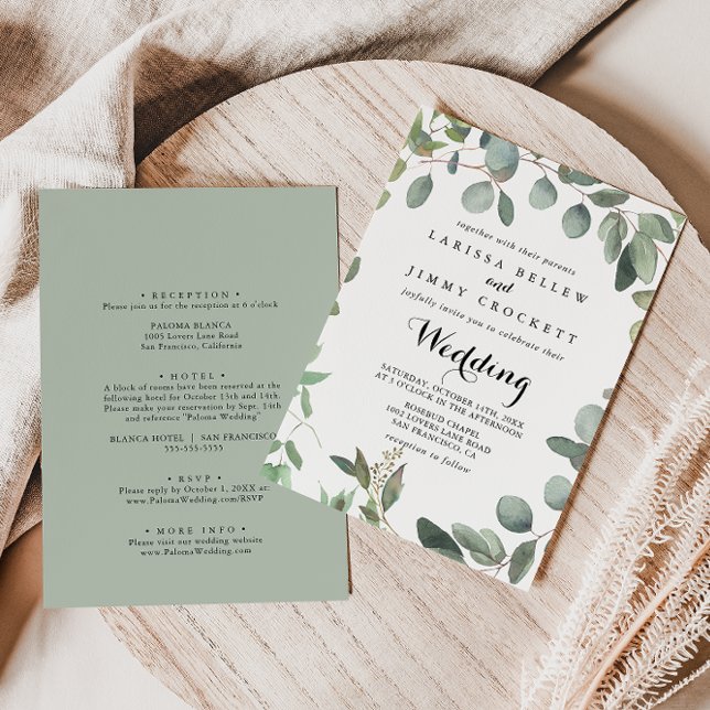 Invitation Eucalyptus Foliage délice Mariage avant et arrière (Créateur téléchargé)
