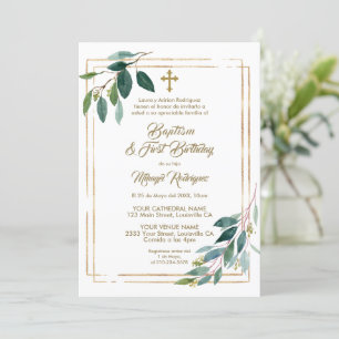 Invitation Eucalyptus Foliage espagnol 1er anniversaire Baptê