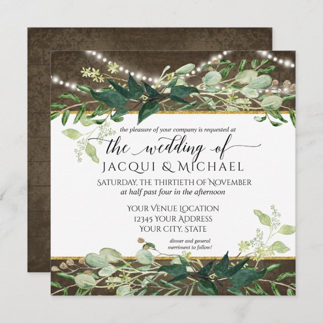Invitation Eucalyptus Foliage Rustic Lights WinMariage (Devant / Derrière)