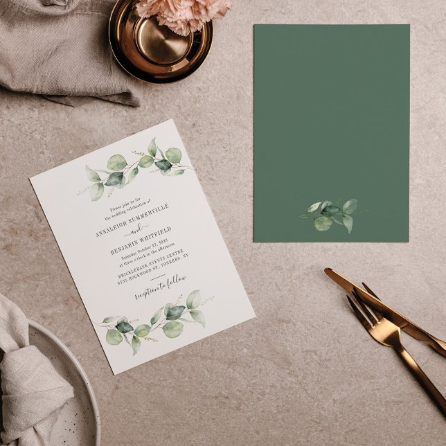 Invitation Eucalyptus Foliage Verdure Script Mariage moderne (Créateur téléchargé)
