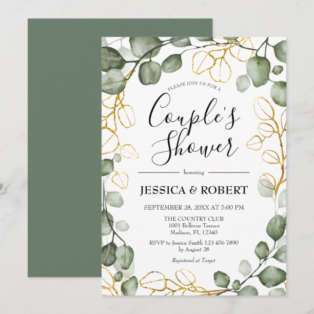 Invitation Eucalyptus Foliage Wreath Couples Douche (Devant / Derrière)