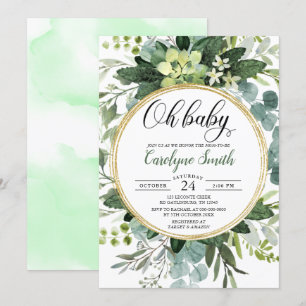 Invitation Eucalyptus Genre Neutre Oh Baby shower