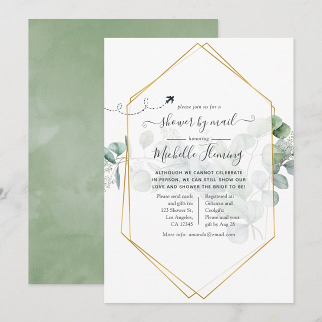 Invitation Eucalyptus géométrique Fête des mariées par courri (Devant / Derrière)