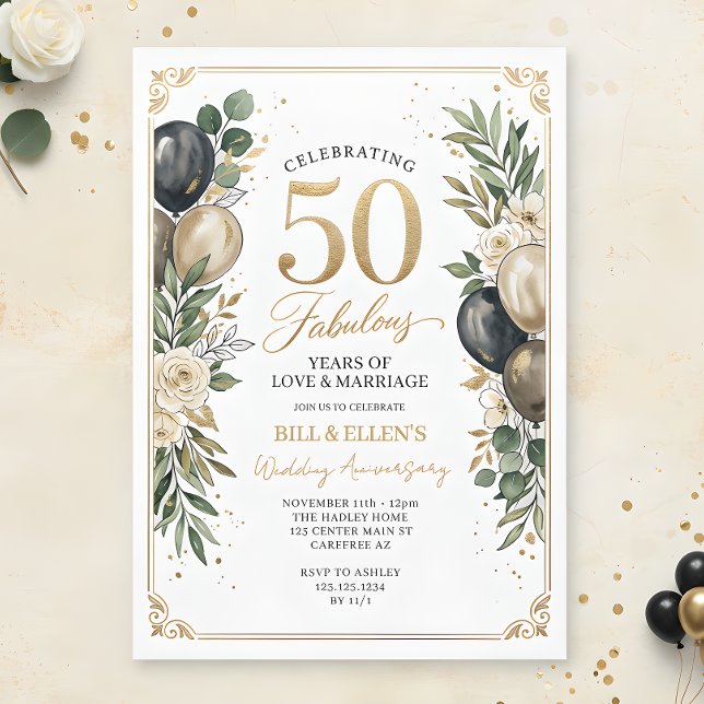 Invitation Eucalyptus Gold 50e Anniversaire de Mariage (Créateur téléchargé)