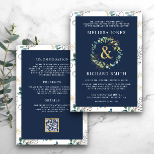 Invitation Eucalyptus Gold Ampersand QR Code Marine Mariage