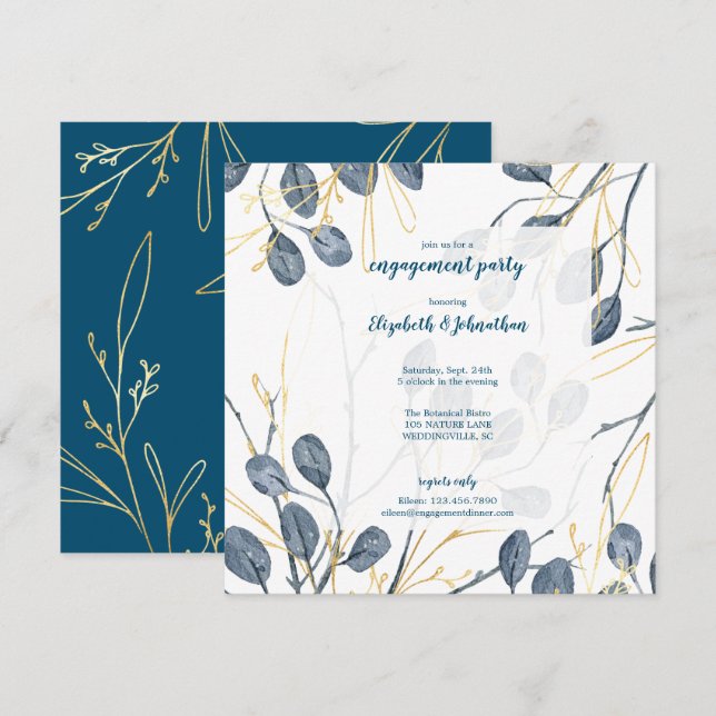 Invitation Eucalyptus Gold Aquarelle Jardin (Devant / Derrière)