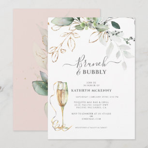 Invitation Eucalyptus Gold Blush Rose Fête de Mariage Prénupt
